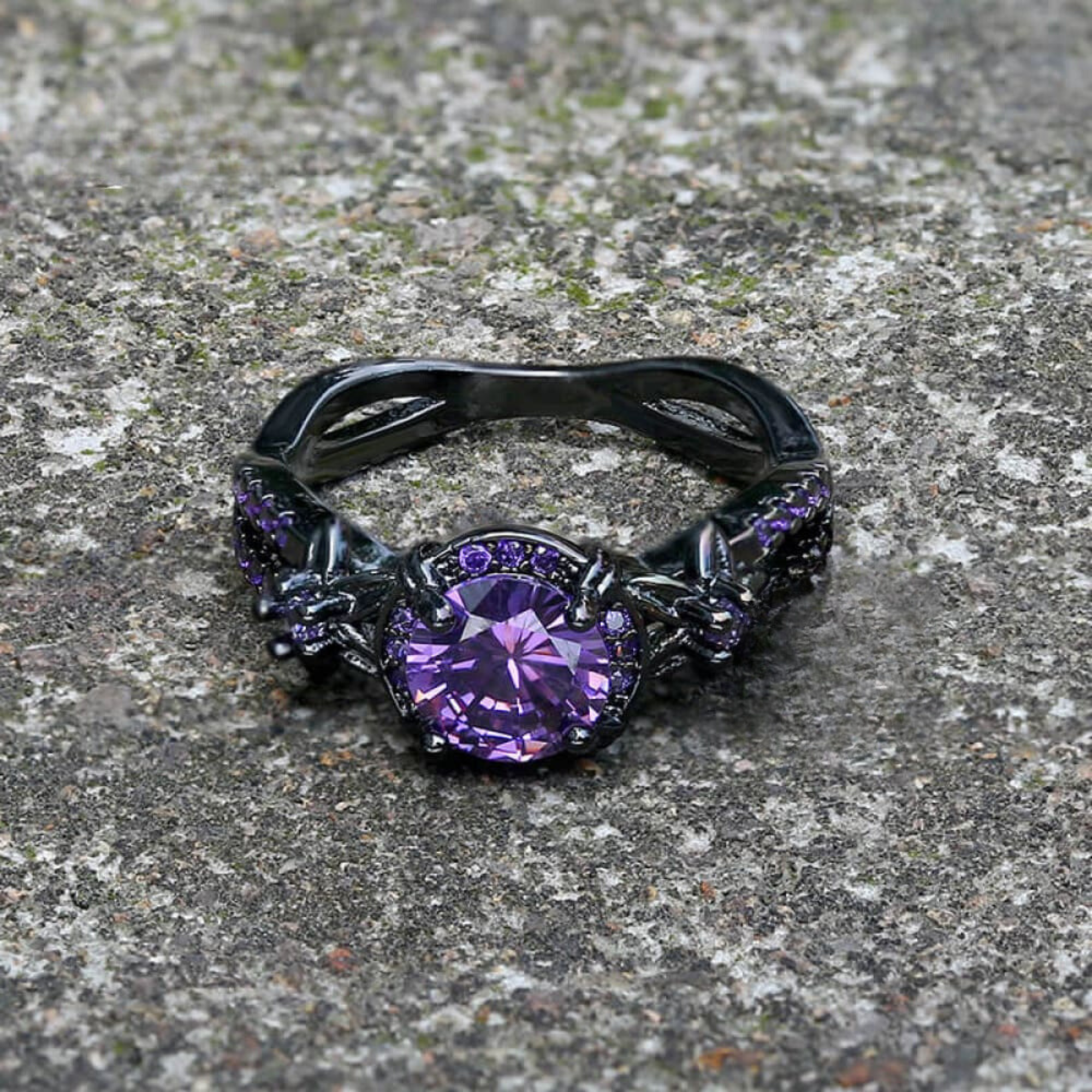 Black Diamond-Set Brass Engagement Ring