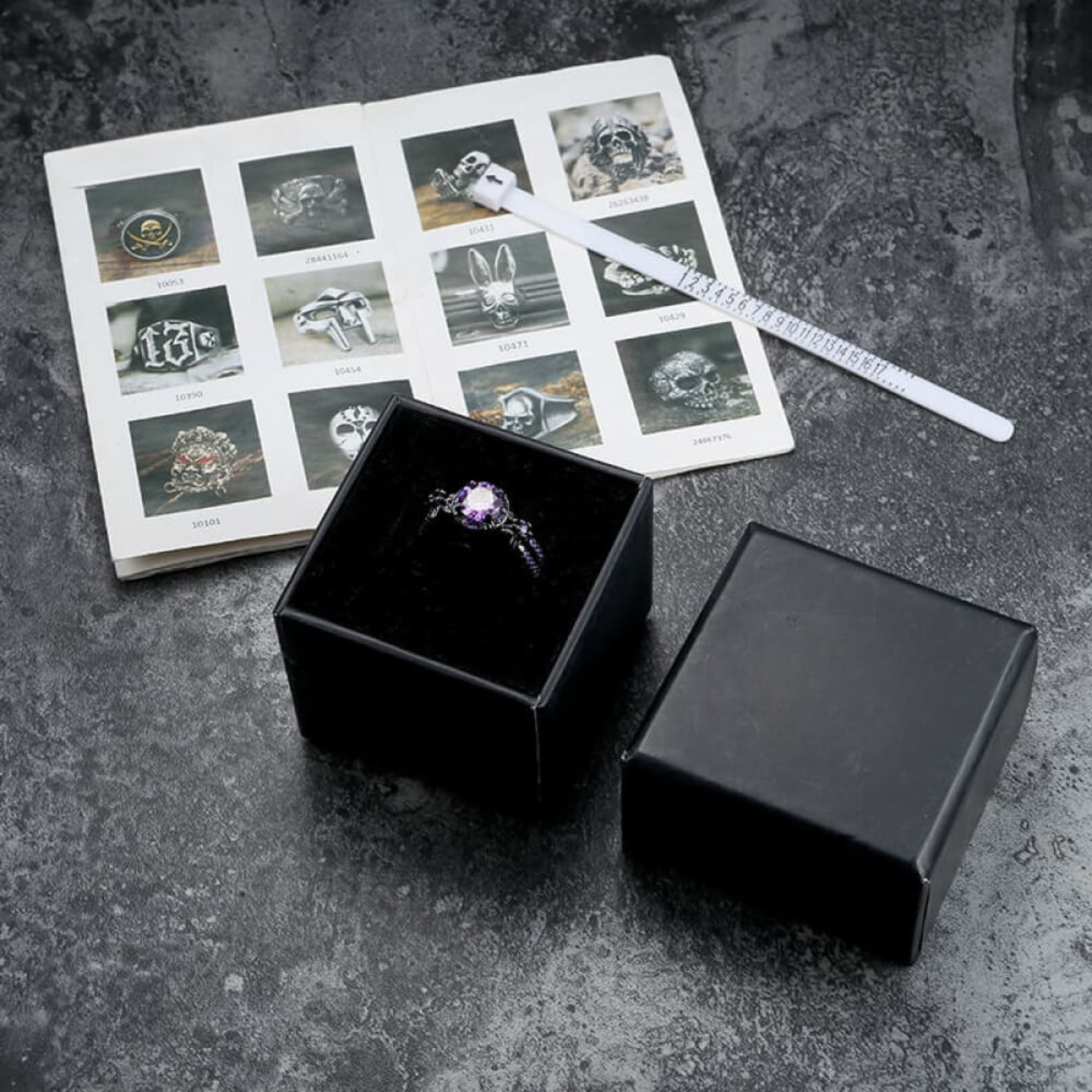 Black Diamond-Set Brass Engagement Ring