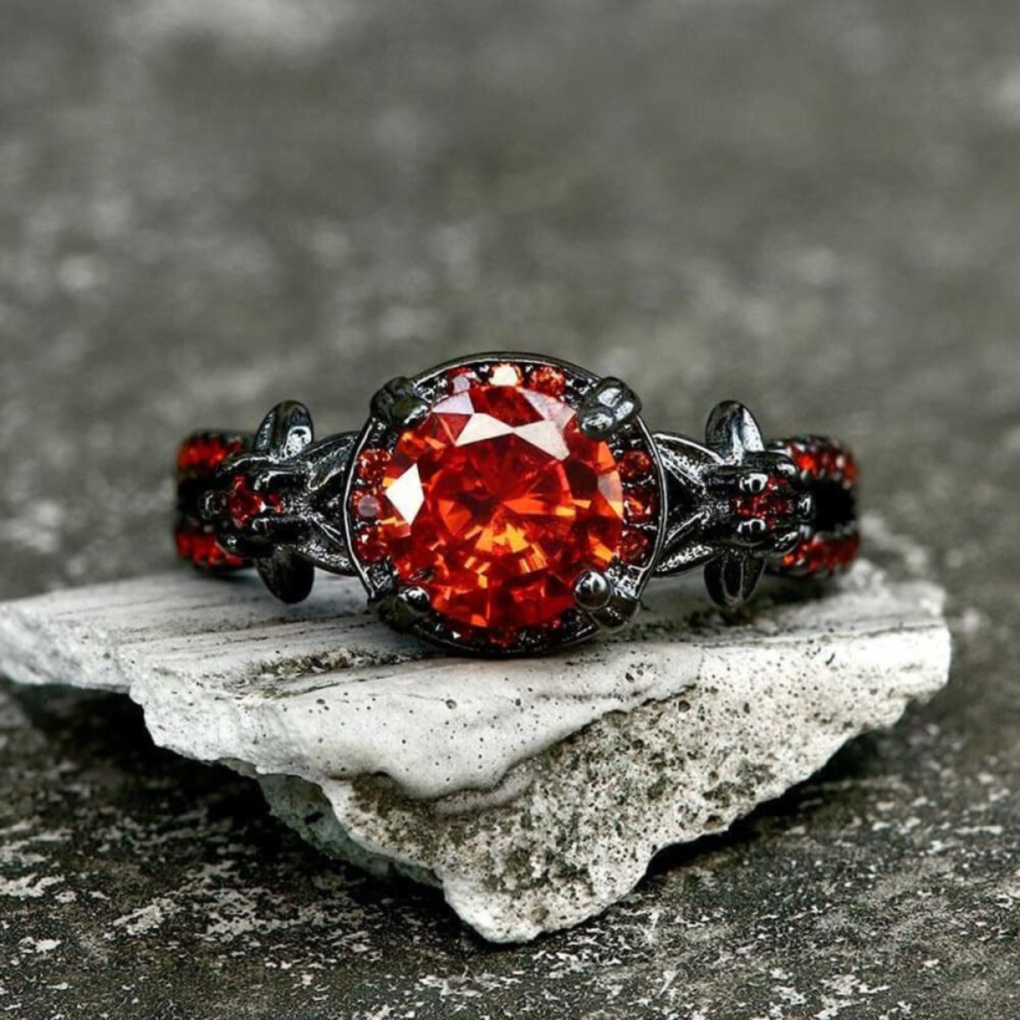 Black Diamond-Set Brass Engagement Ring