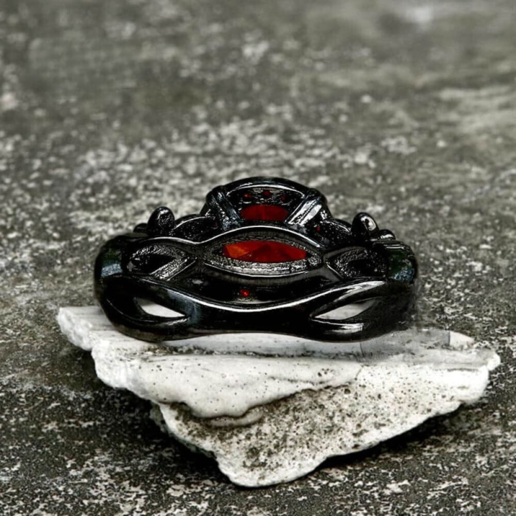 Black Diamond-Set Brass Engagement Ring