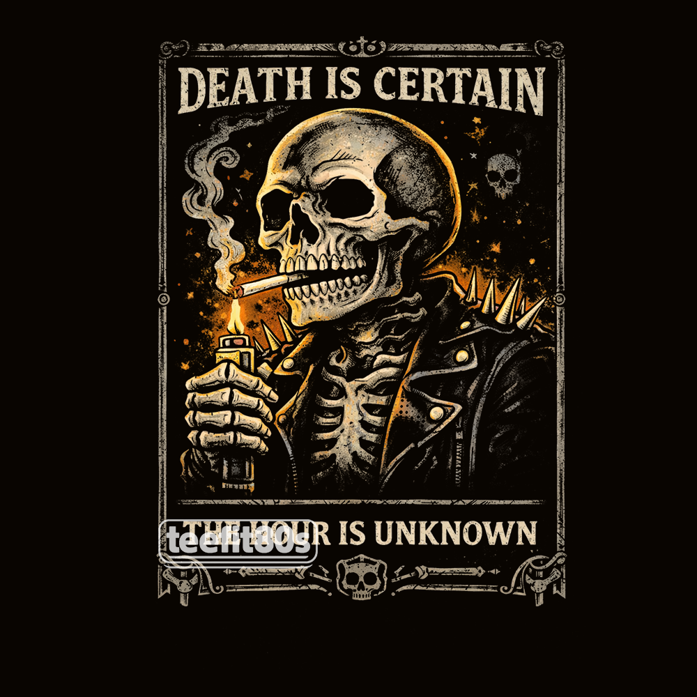 Skeleton Biker Lighting Cigarette In Leather Jacket