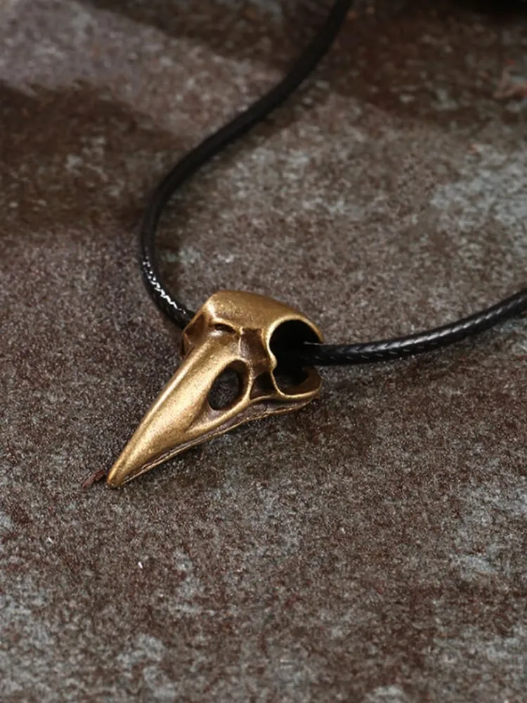 Unisex Punk Metal Skull Crow Head Pendant Necklace