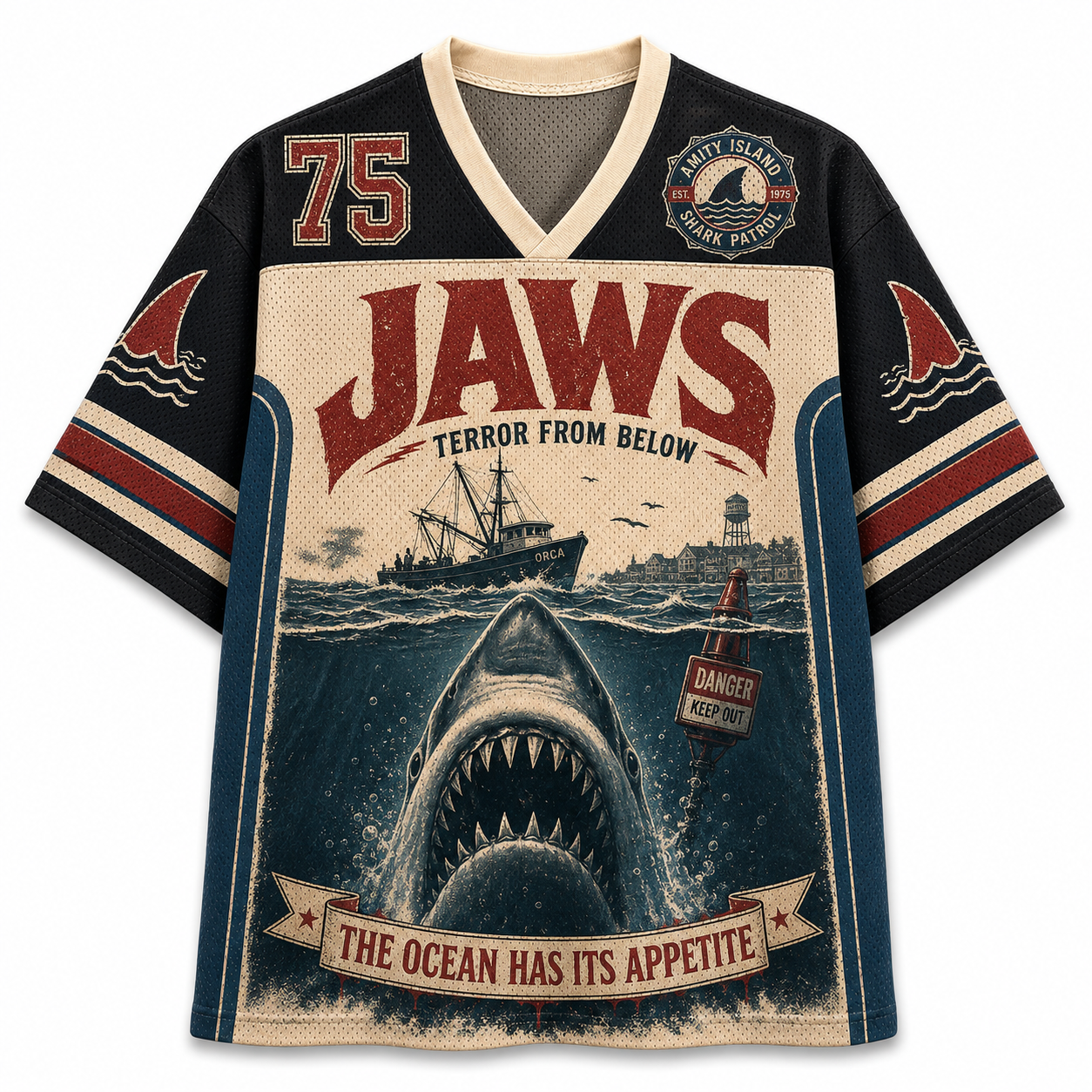 Jaws Amity Island Shark Patrol Jersey Shirts