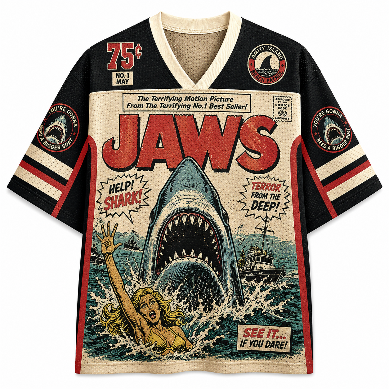 JAWS HELP! SHARK! TERROR FROM THE DEEP! Jersey Shirts