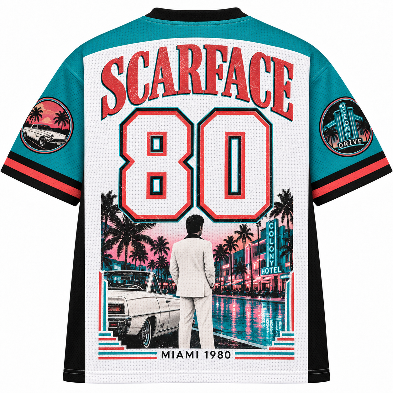 Scarface Miami 1980 Tony Montana White Suit Retro Jersey Shirts