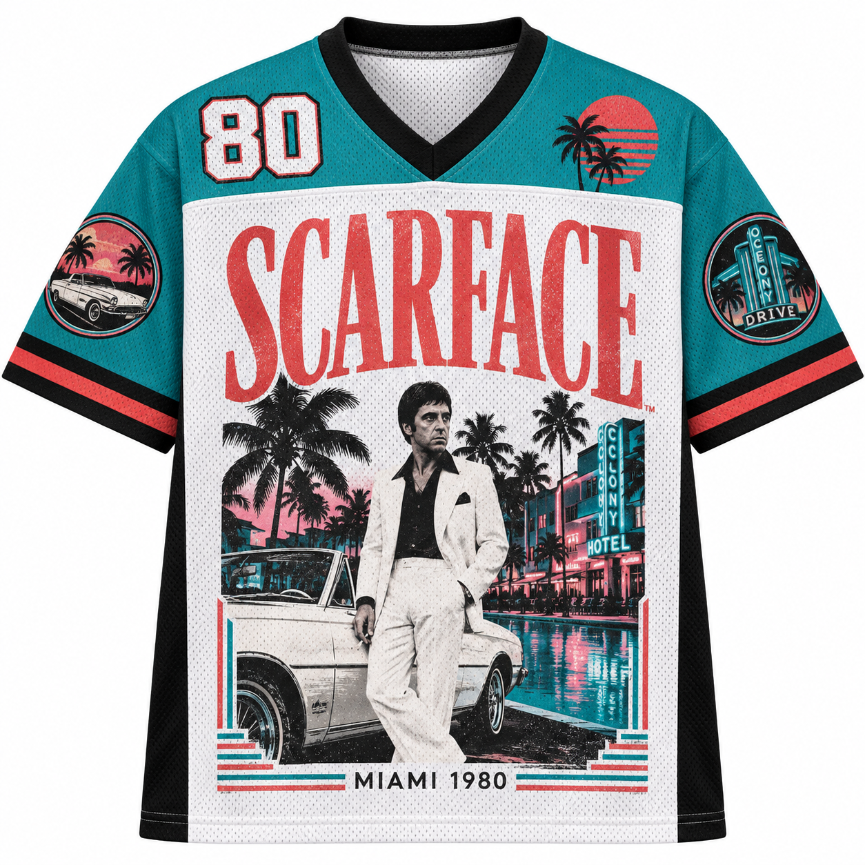 Scarface Miami 1980 Tony Montana White Suit Retro Jersey Shirts