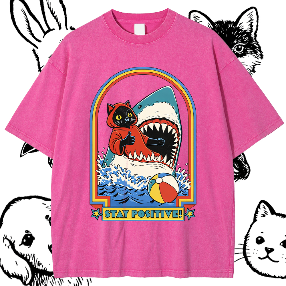 Stay Positive T-Shirt – 100% Cotton Vintage Wash Classic Graphic Tee