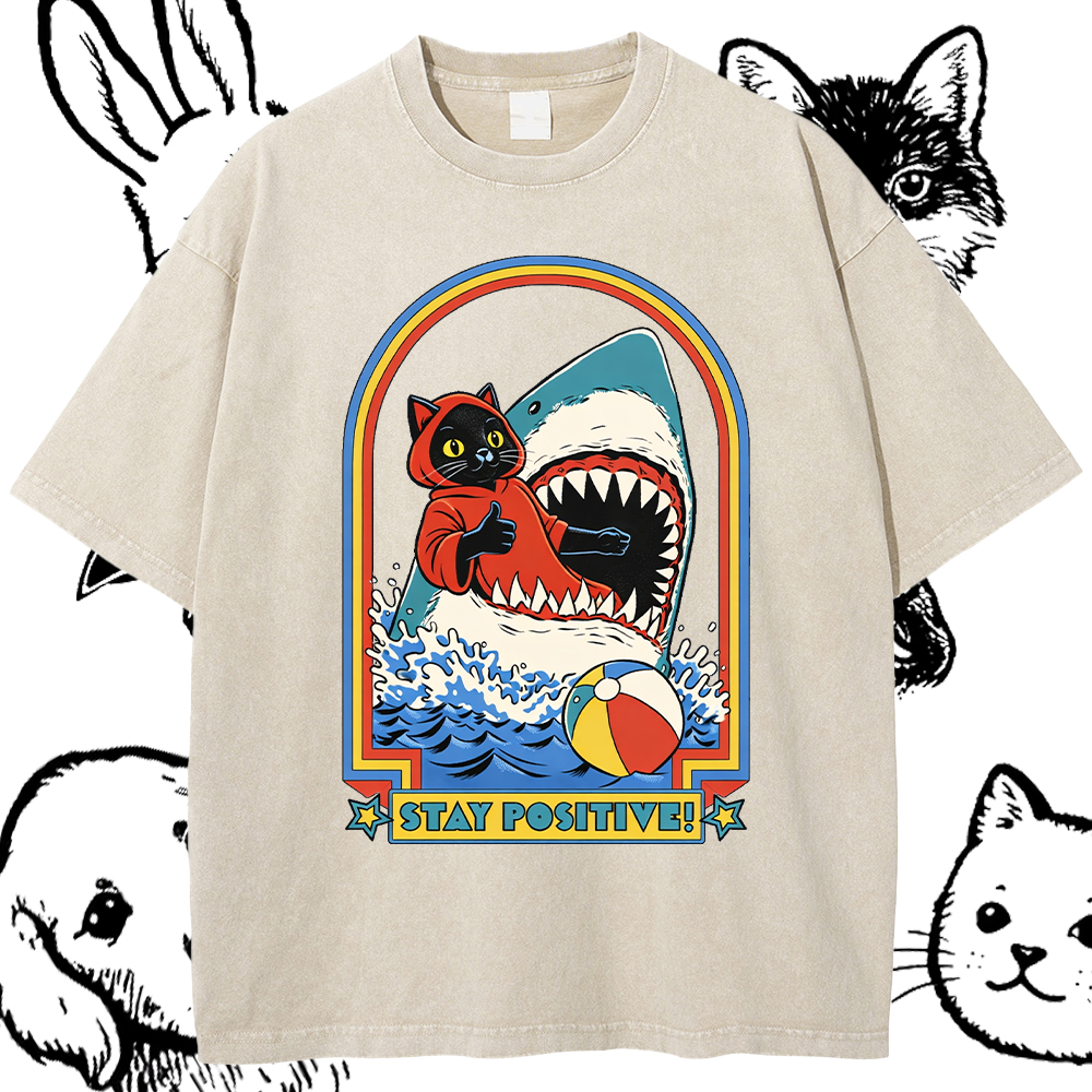 Stay Positive T-Shirt – 100% Cotton Vintage Wash Classic Graphic Tee