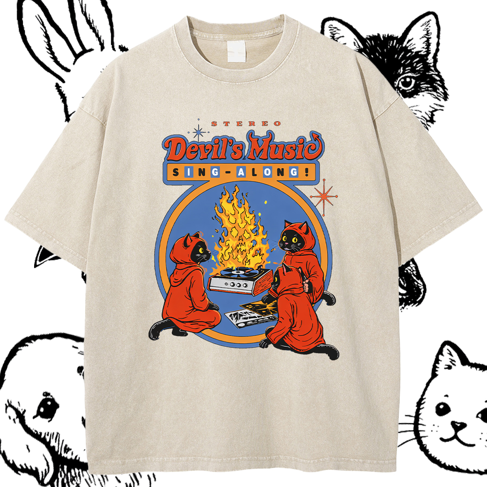 Devil's Music Sing-Along T-Shirt – 100% Cotton Vintage Wash Classic Graphic Tee
