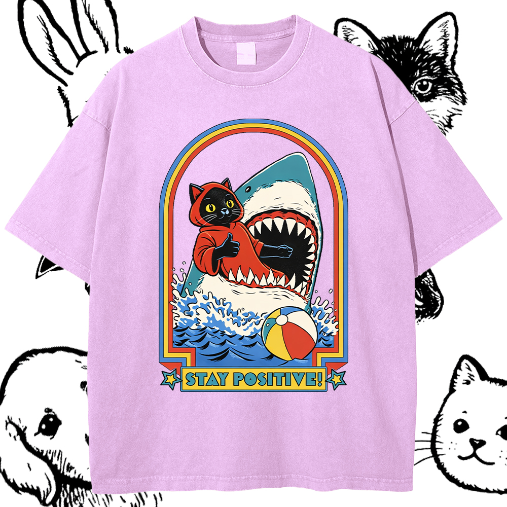 Stay Positive T-Shirt – 100% Cotton Vintage Wash Classic Graphic Tee