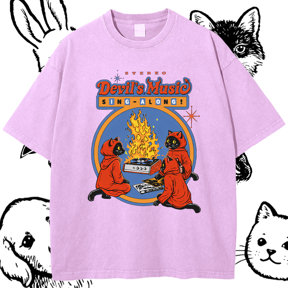 Devil's Music Sing-Along T-Shirt – 100% Cotton Vintage Wash Classic Graphic Tee