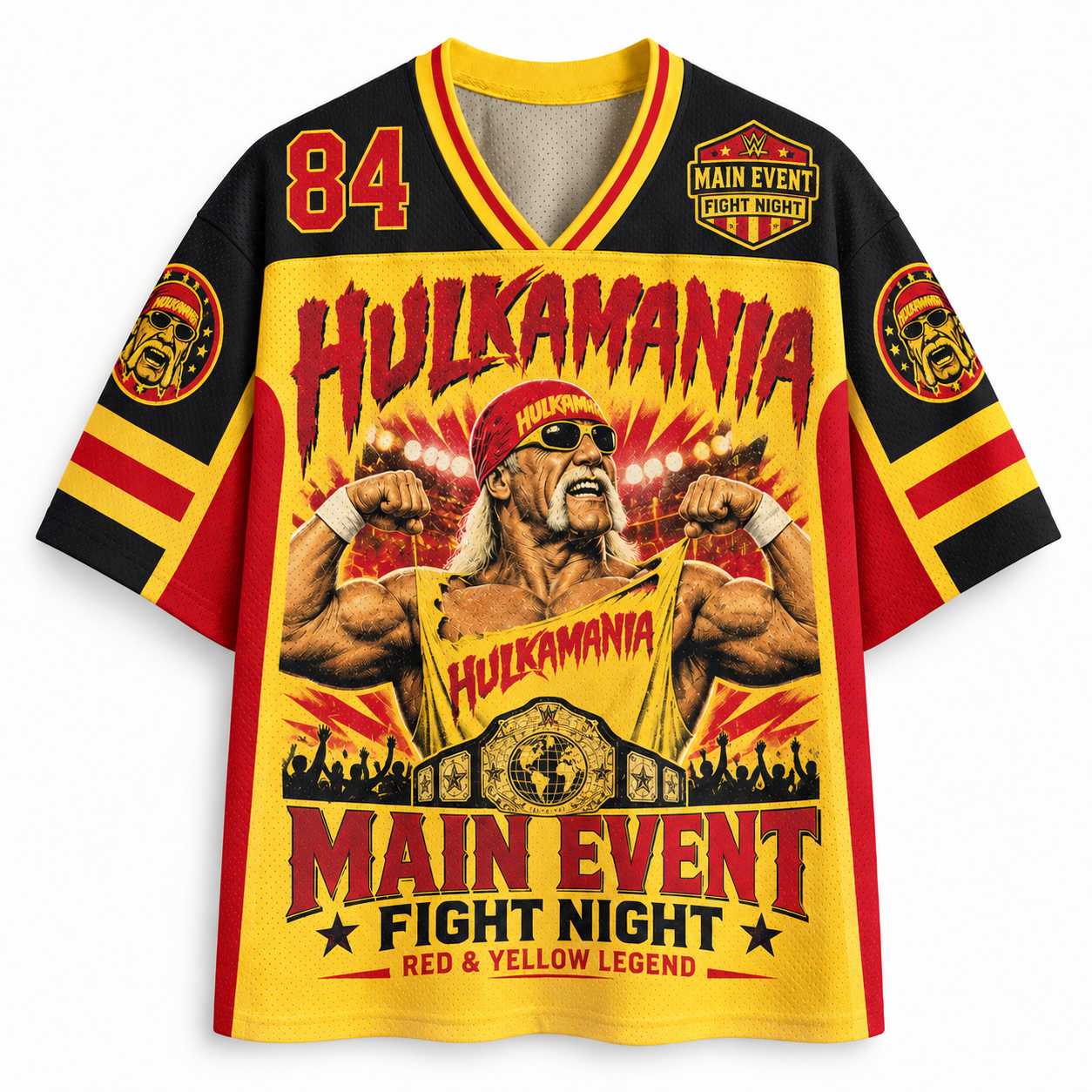 Hulk Hogan Hulkamania Main Event Fight Night Retro Wrestling Jersey Shirts