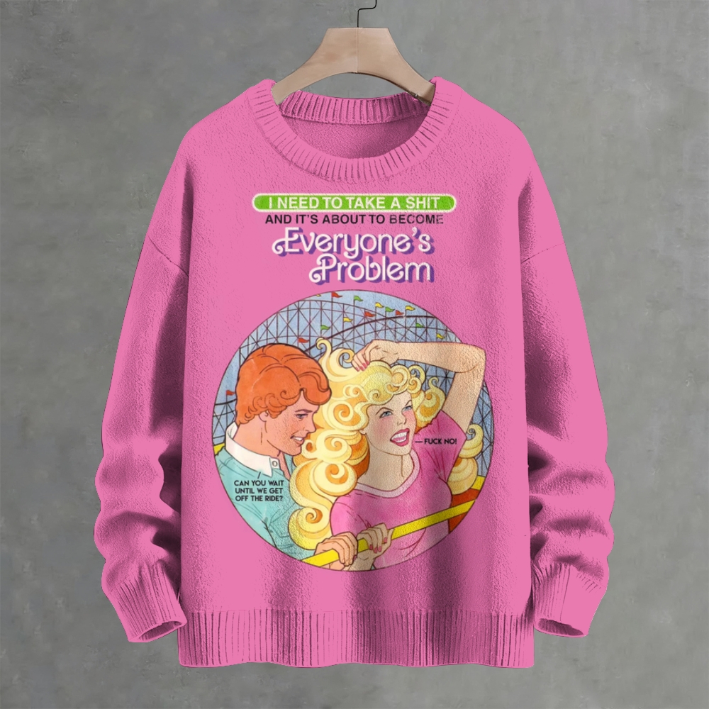 Funny Barbie Retro Comic Parody Knit Pullover Crew Neck Sweater 