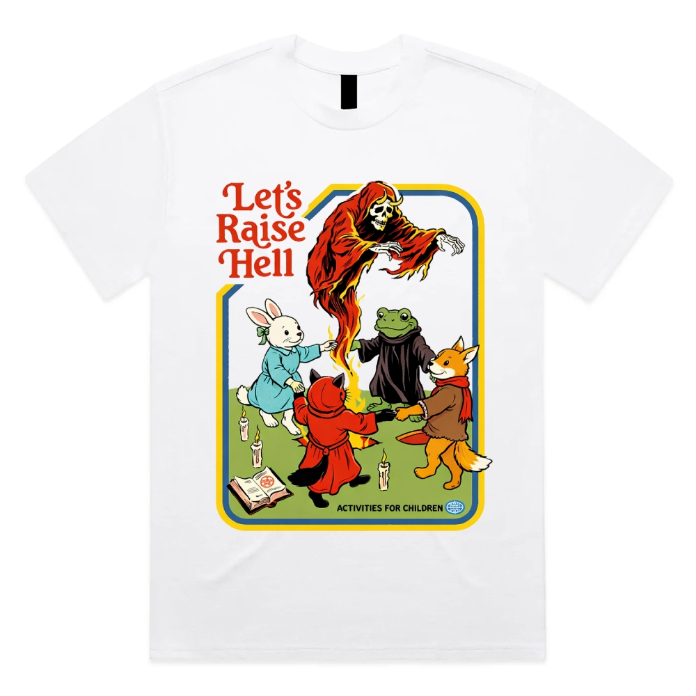 Let’s Raise Hell - Cotton Classic Fit Retro Dark Humor Graphic Tee