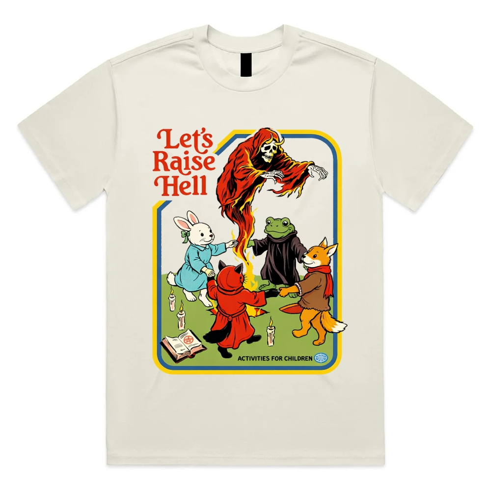 Let’s Raise Hell - Cotton Classic Fit Retro Dark Humor Graphic Tee