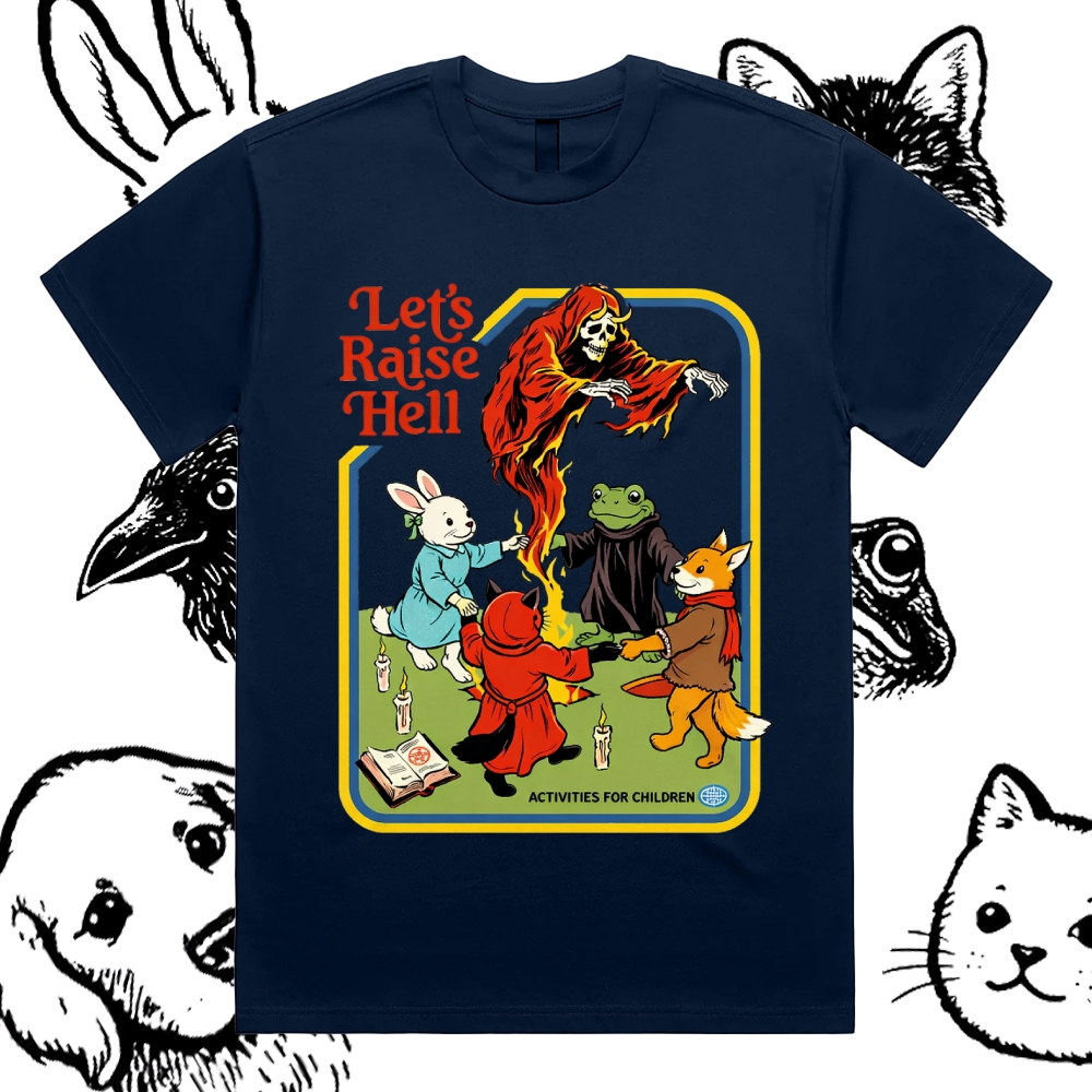 Let’s Raise Hell - Cotton Classic Fit Retro Dark Humor Graphic Tee