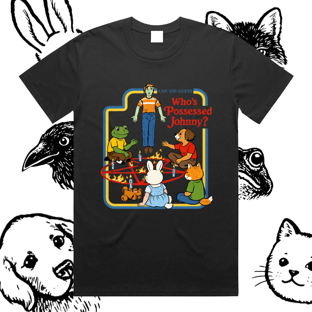 Who’s Possessed Johnny - Cotton Classic Fit Retro Dark Humor Graphic Tee