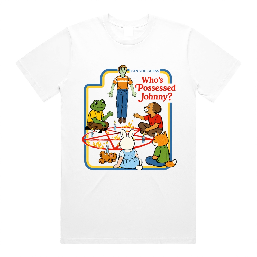 Who’s Possessed Johnny - Cotton Classic Fit Retro Dark Humor Graphic Tee