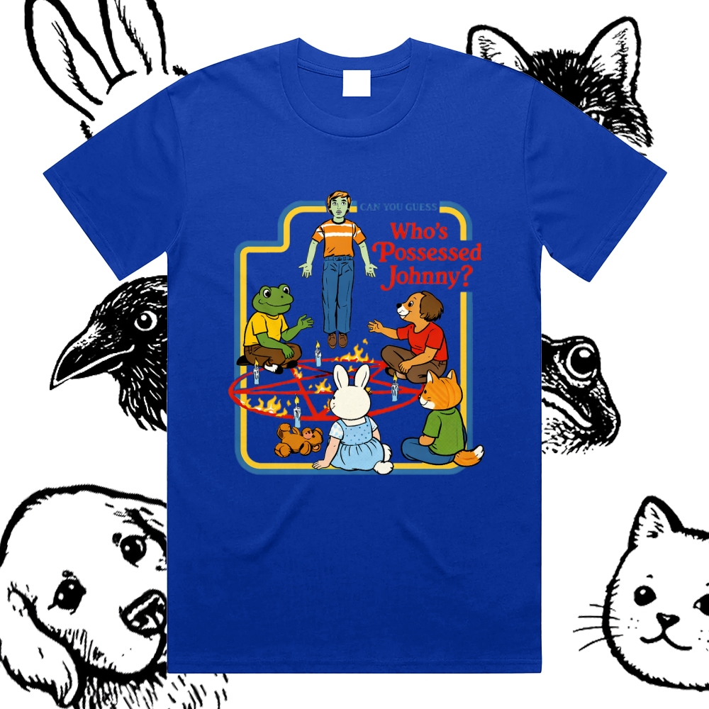 Who’s Possessed Johnny - Cotton Classic Fit Retro Dark Humor Graphic Tee