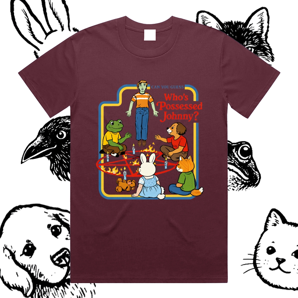 Who’s Possessed Johnny - Cotton Classic Fit Retro Dark Humor Graphic Tee