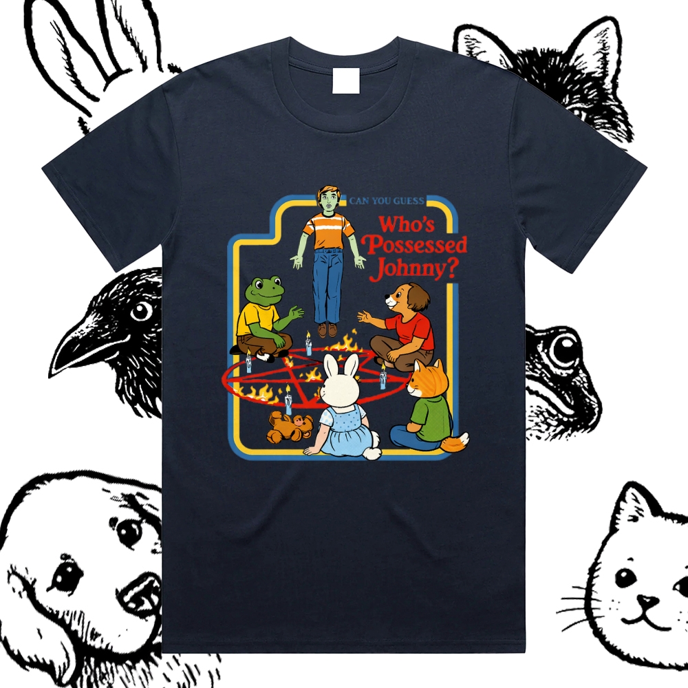 Who’s Possessed Johnny - Cotton Classic Fit Retro Dark Humor Graphic Tee