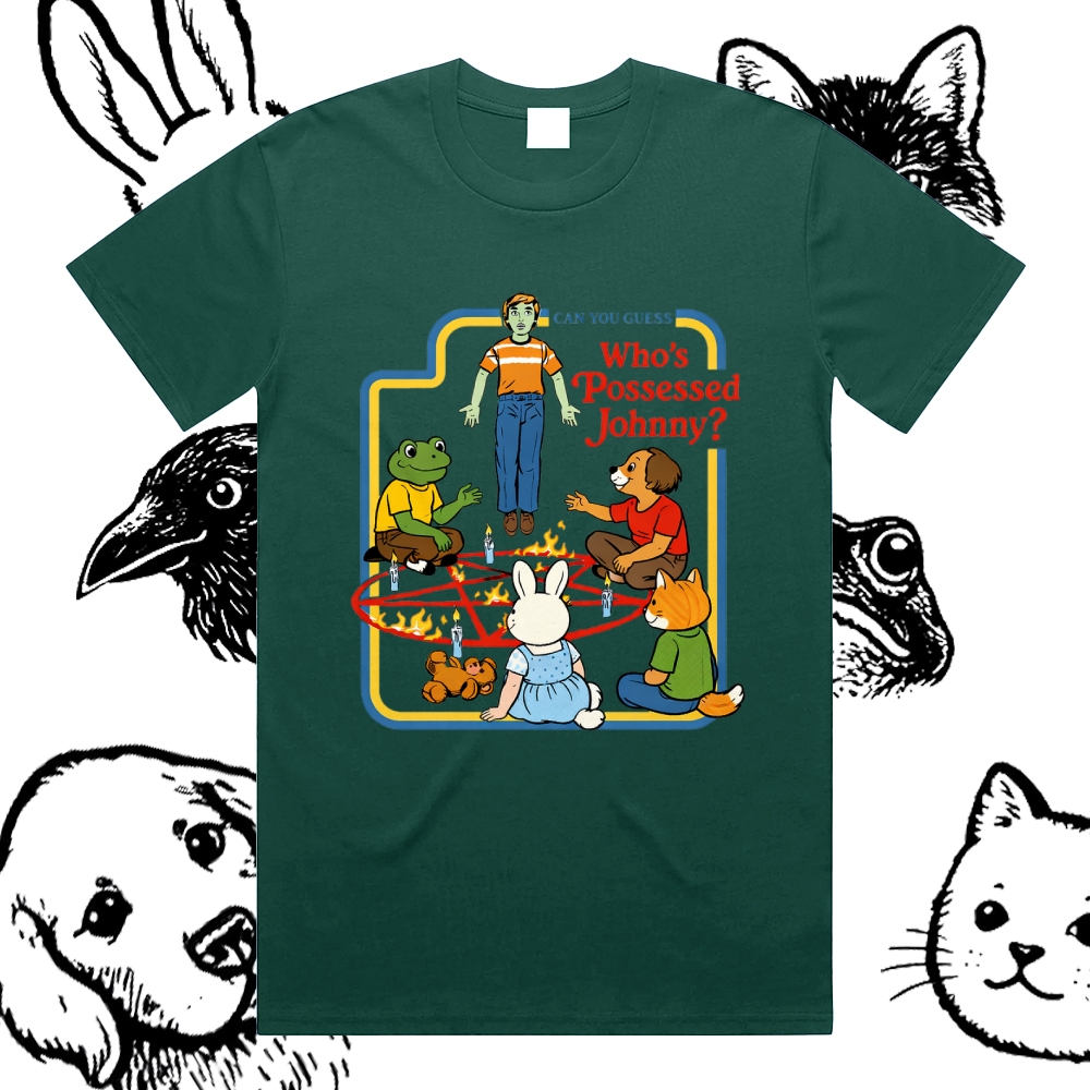 Who’s Possessed Johnny - Cotton Classic Fit Retro Dark Humor Graphic Tee