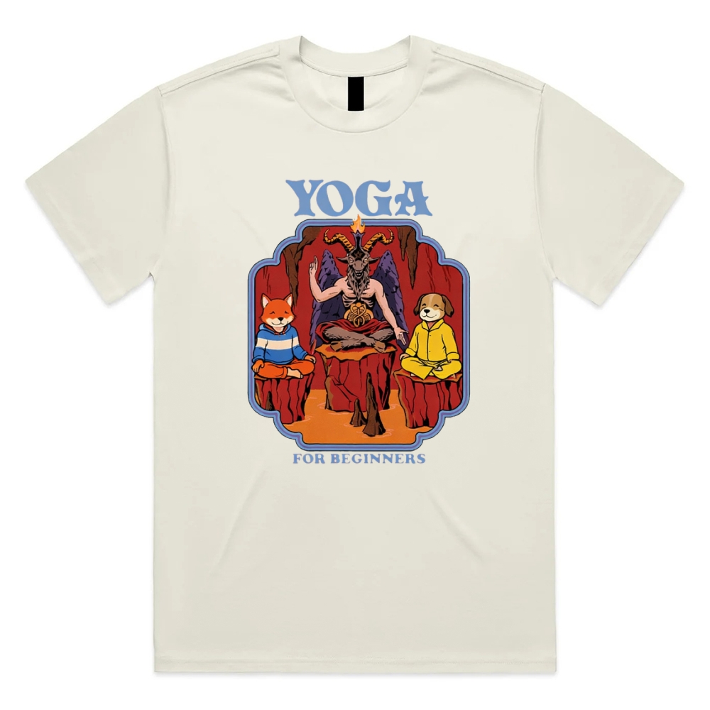 Yoga For Beginners - Cotton Classic Fit Retro Dark Humor Graphic Tee
