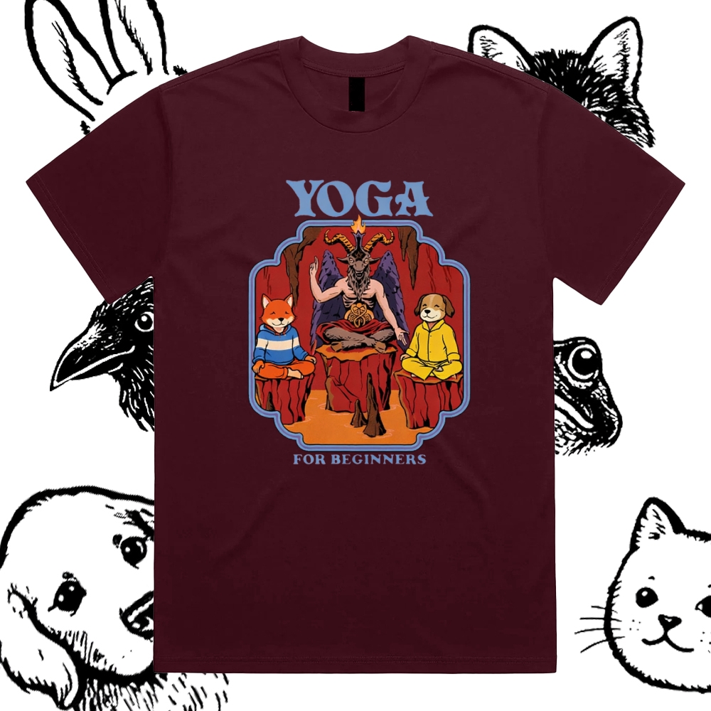 Yoga For Beginners - Cotton Classic Fit Retro Dark Humor Graphic Tee