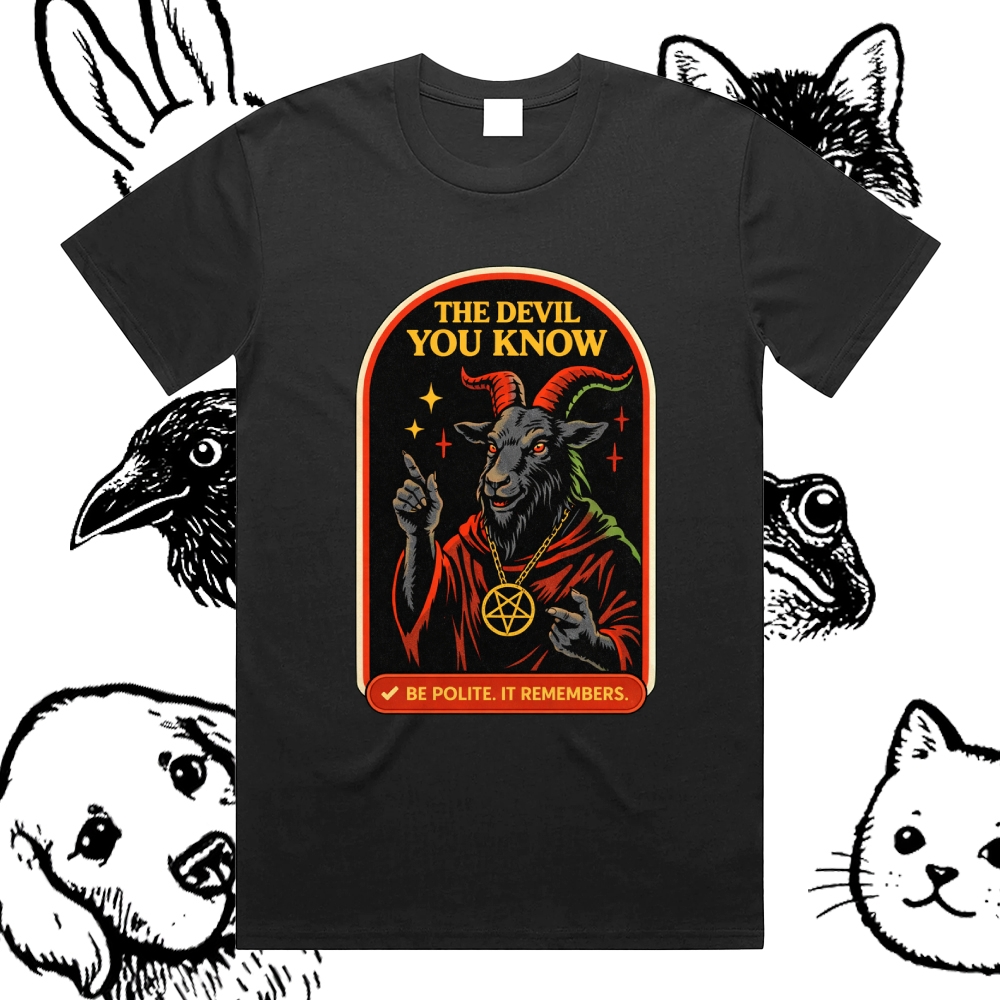 The Devil You Know - Cotton Classic Fit Retro Dark Humor Graphic Tee