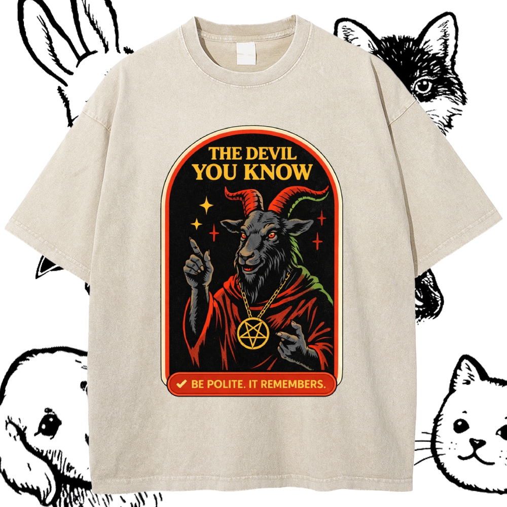 The Devil You Know - Cotton Vintage Wash Classic Graphic Tee