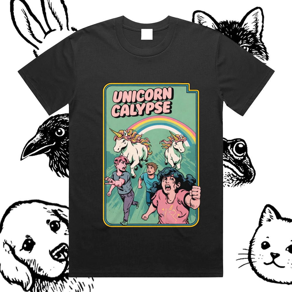 Unicorn Calypse - Cotton Classic Fit Retro Dark Humor Graphic Tee