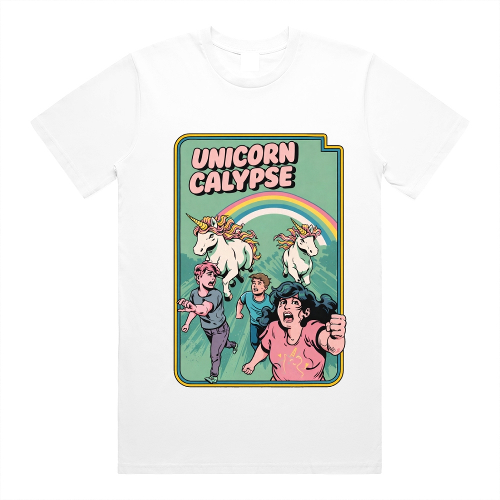 Unicorn Calypse - Cotton Classic Fit Retro Dark Humor Graphic Tee