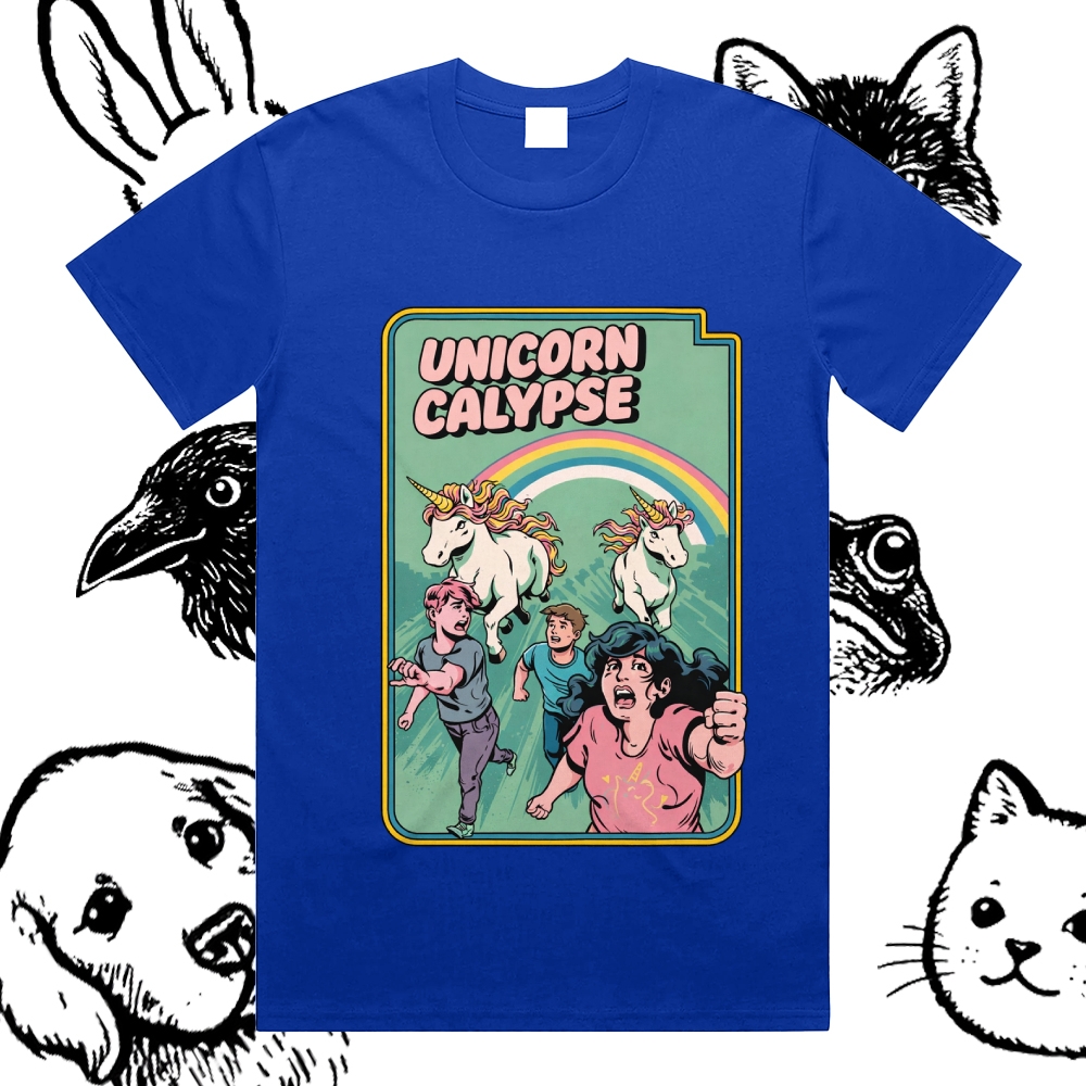 Unicorn Calypse - Cotton Classic Fit Retro Dark Humor Graphic Tee