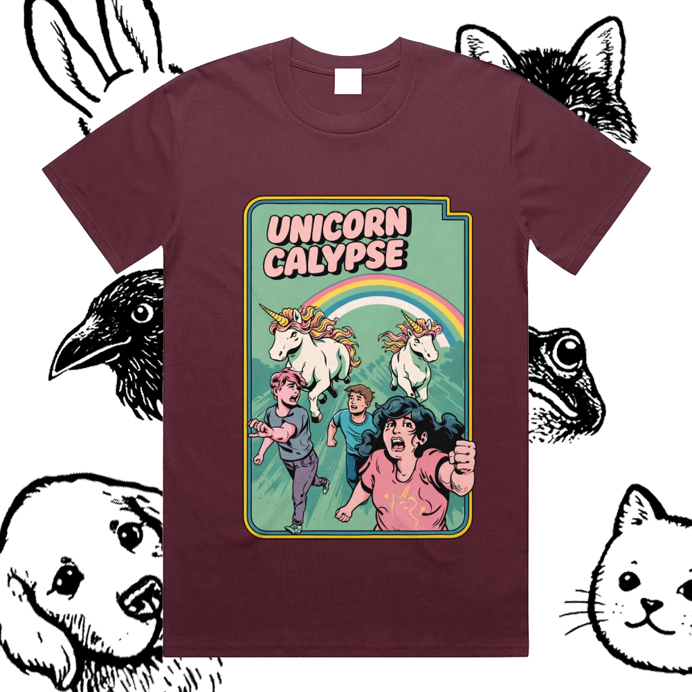 Unicorn Calypse - Cotton Classic Fit Retro Dark Humor Graphic Tee