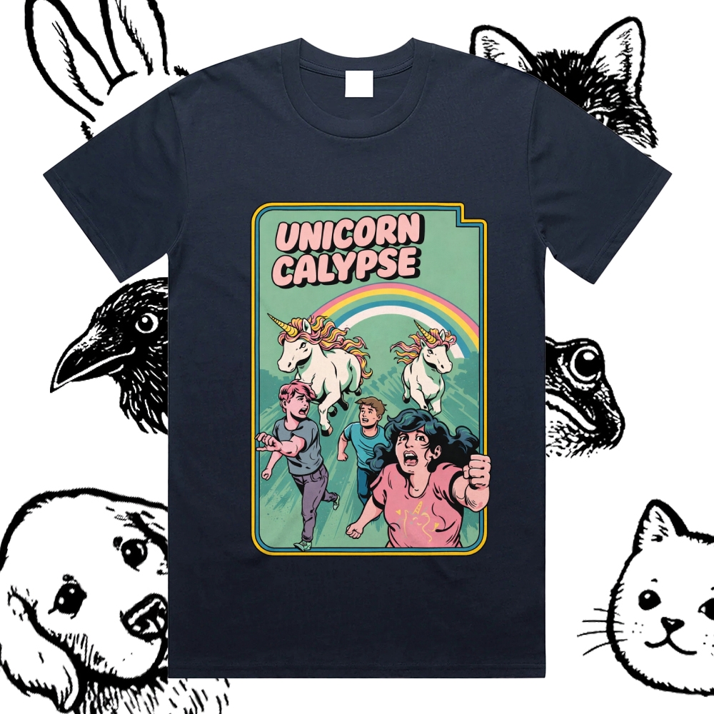 Unicorn Calypse - Cotton Classic Fit Retro Dark Humor Graphic Tee