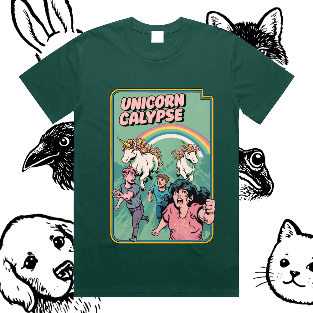 Unicorn Calypse - Cotton Classic Fit Retro Dark Humor Graphic Tee