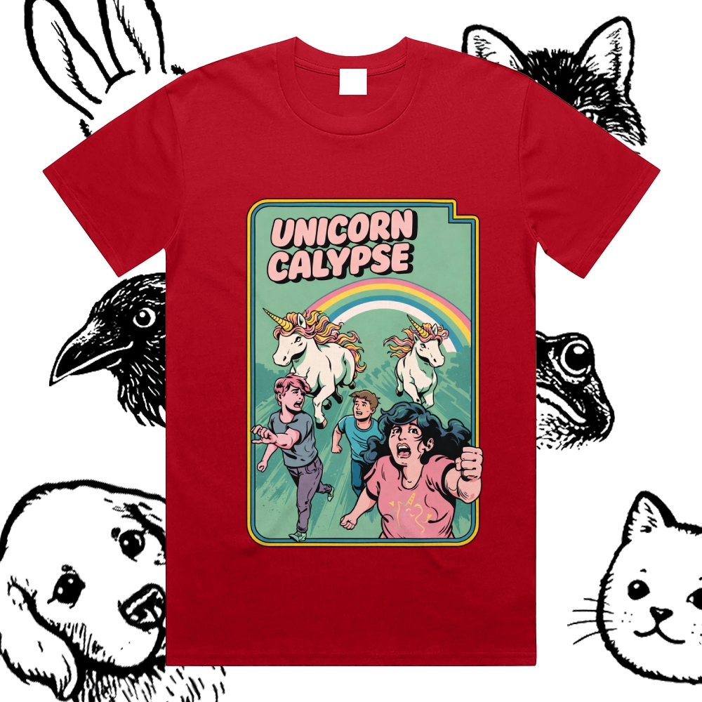Unicorn Calypse - Cotton Classic Fit Retro Dark Humor Graphic Tee