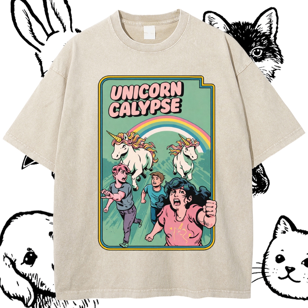 Unicorn Calypse - Cotton Vintage Wash Classic Graphic Tee