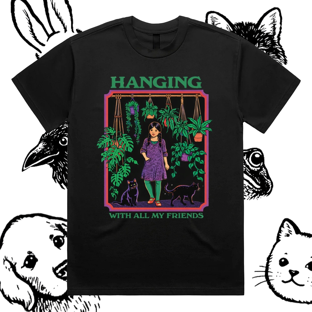 Hanging With All My Friends - Cotton Classic Fit Retro Dark Humor Graphic Tee