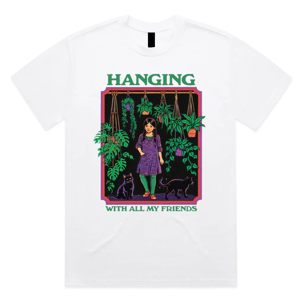 Hanging With All My Friends - Cotton Classic Fit Retro Dark Humor Graphic Tee