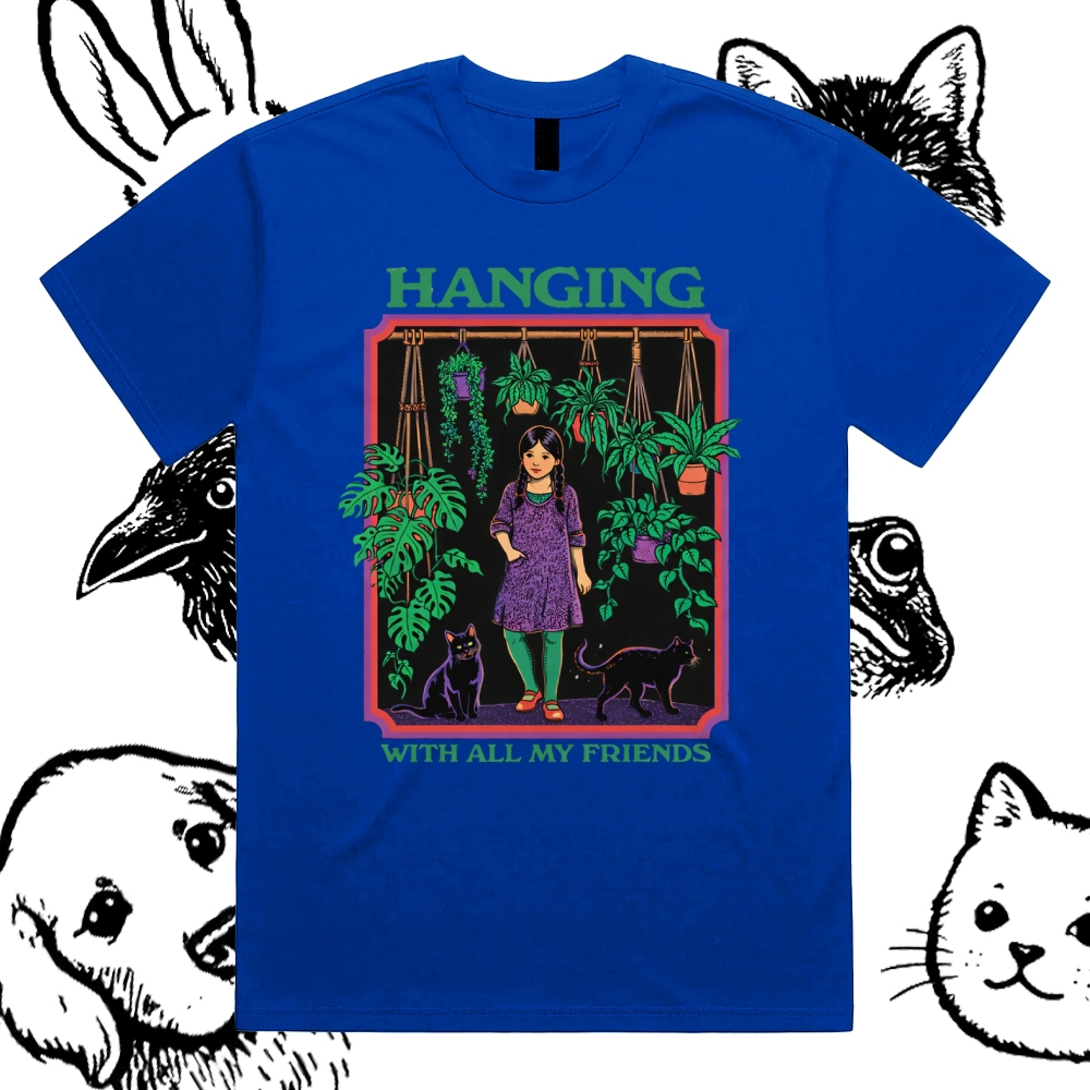 Hanging With All My Friends - Cotton Classic Fit Retro Dark Humor Graphic Tee
