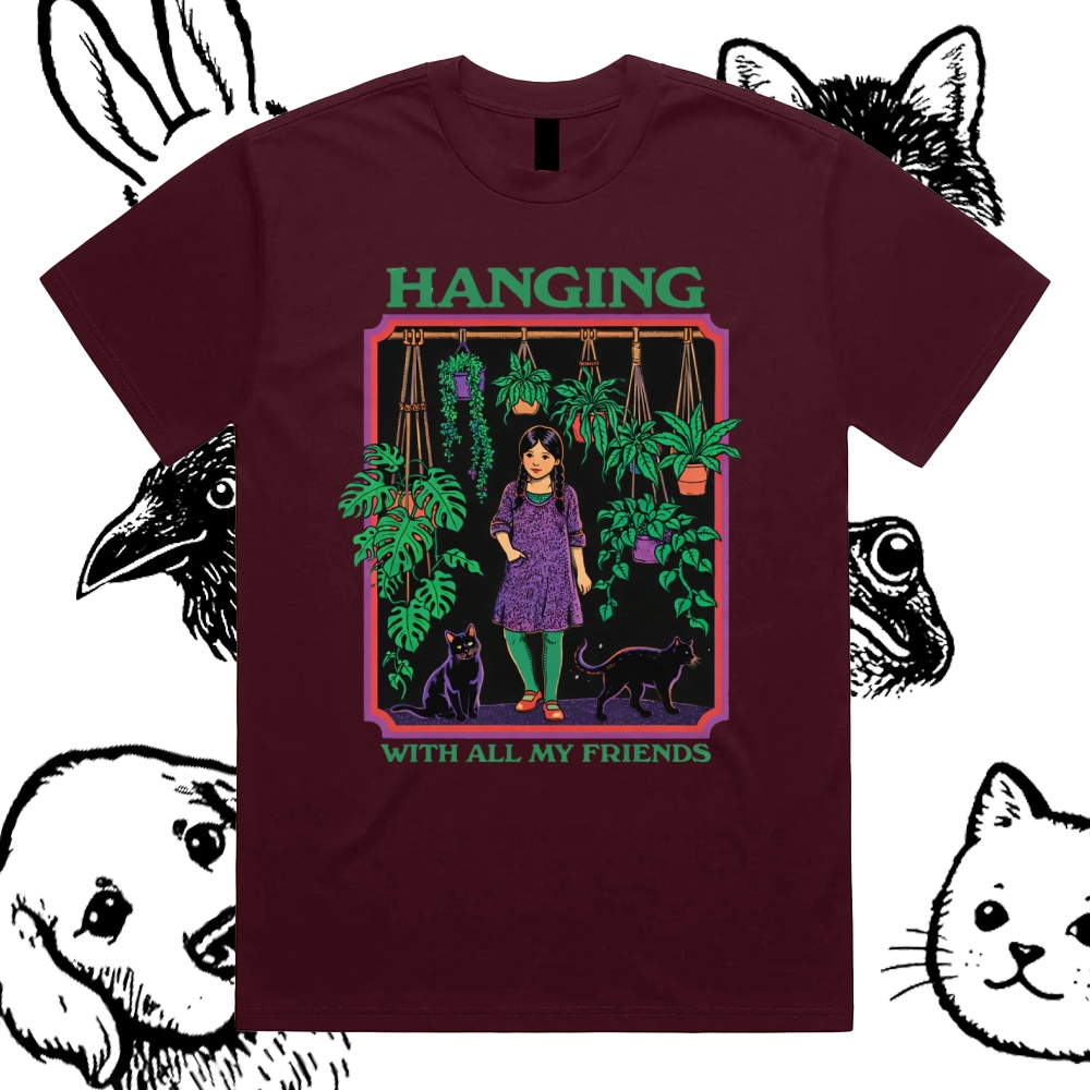 Hanging With All My Friends - Cotton Classic Fit Retro Dark Humor Graphic Tee