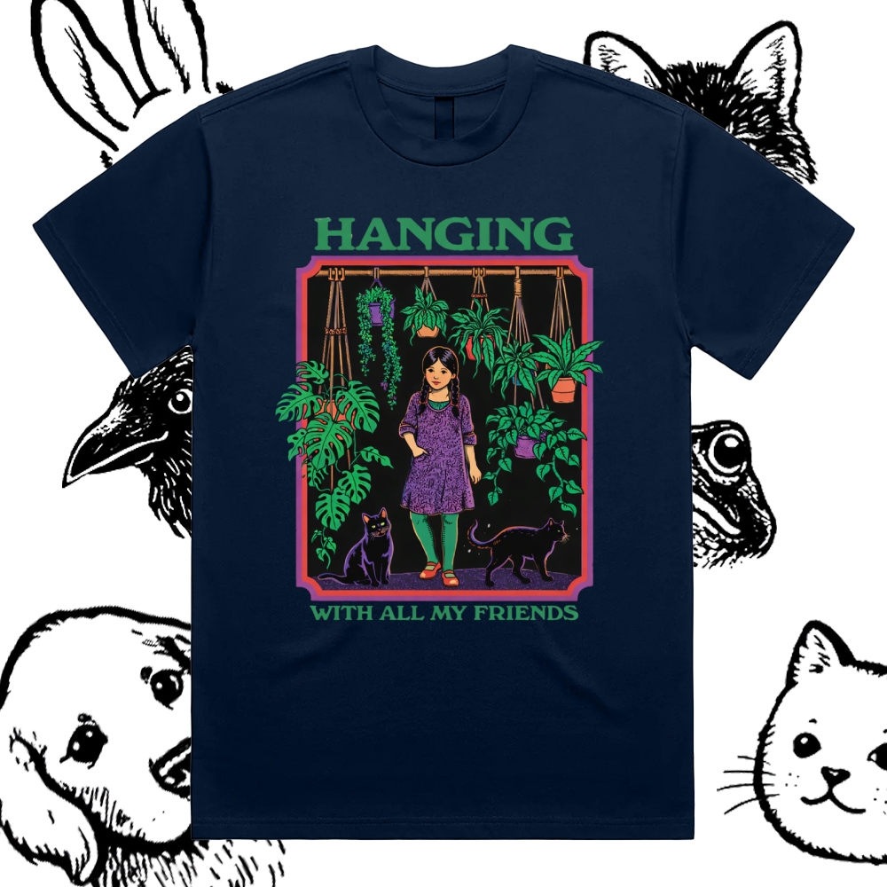 Hanging With All My Friends - Cotton Classic Fit Retro Dark Humor Graphic Tee