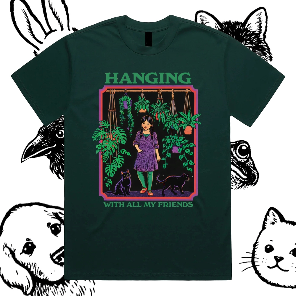 Hanging With All My Friends - Cotton Classic Fit Retro Dark Humor Graphic Tee