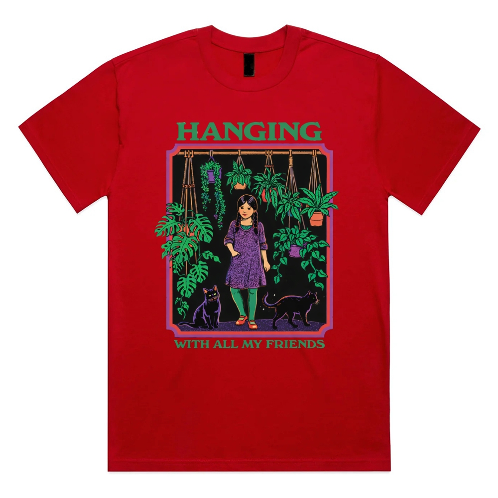 Hanging With All My Friends - Cotton Classic Fit Retro Dark Humor Graphic Tee