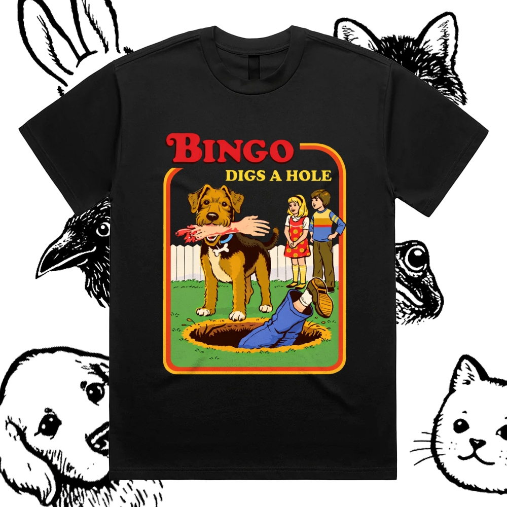 Bigno Digs A Hole - Cotton Classic Fit Retro Dark Humor Graphic Tee