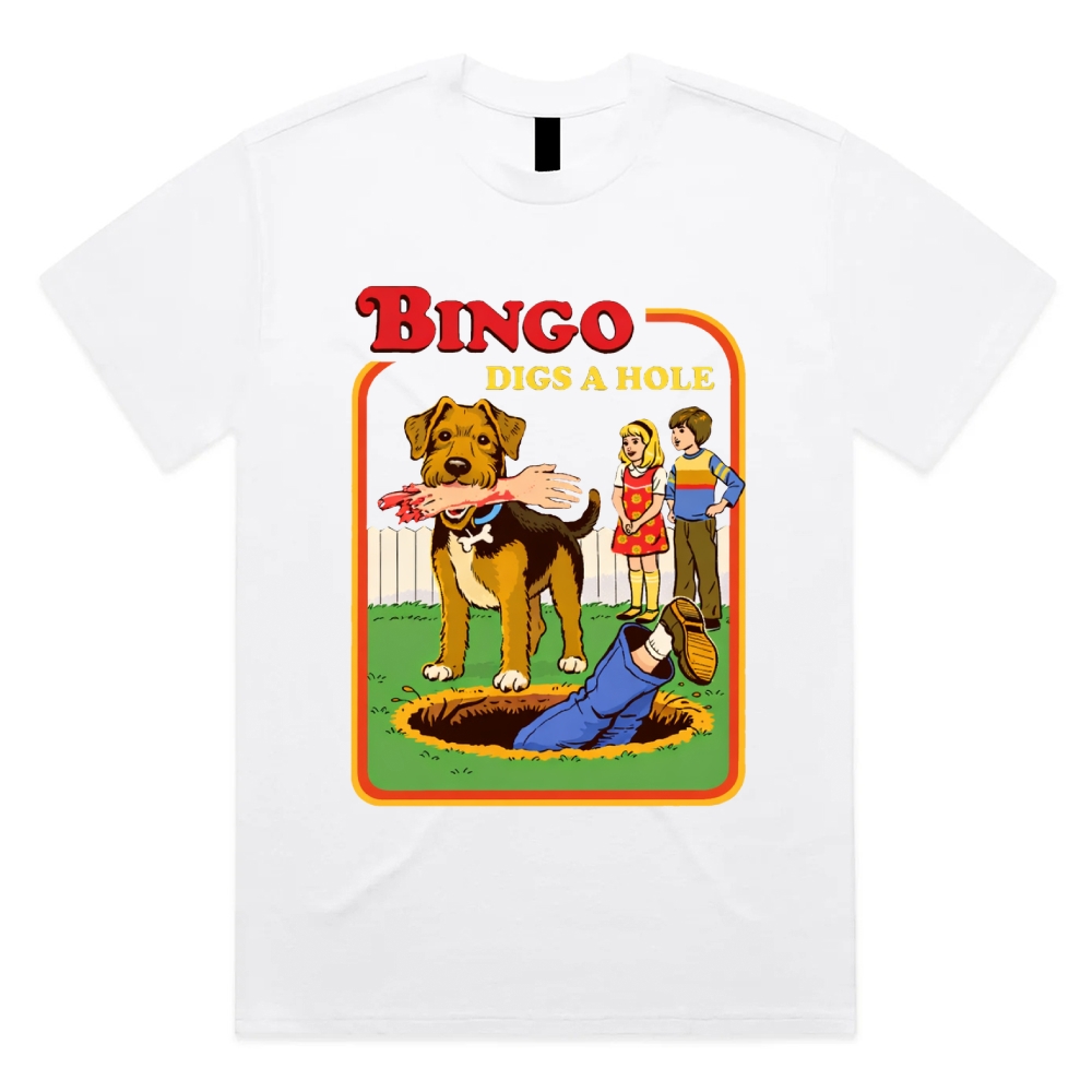 Bigno Digs A Hole - Cotton Classic Fit Retro Dark Humor Graphic Tee