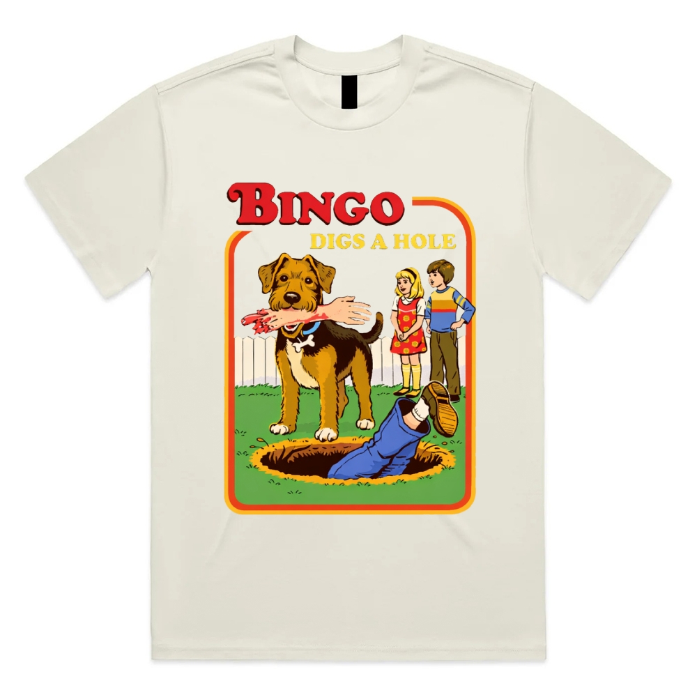 Bigno Digs A Hole - Cotton Classic Fit Retro Dark Humor Graphic Tee