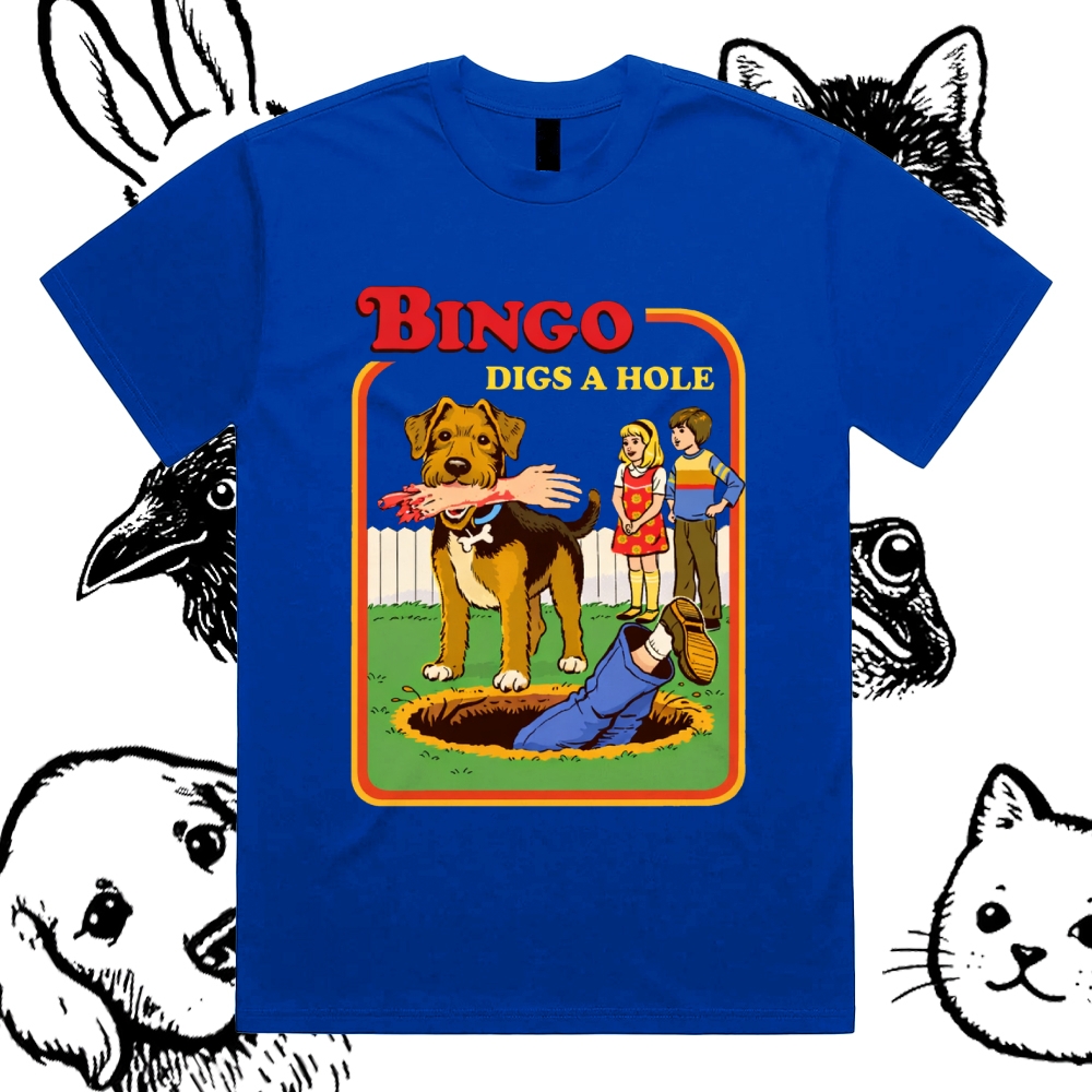 Bigno Digs A Hole - Cotton Classic Fit Retro Dark Humor Graphic Tee