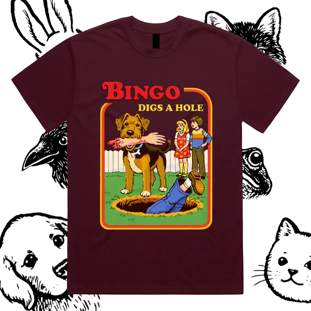 Bigno Digs A Hole - Cotton Classic Fit Retro Dark Humor Graphic Tee